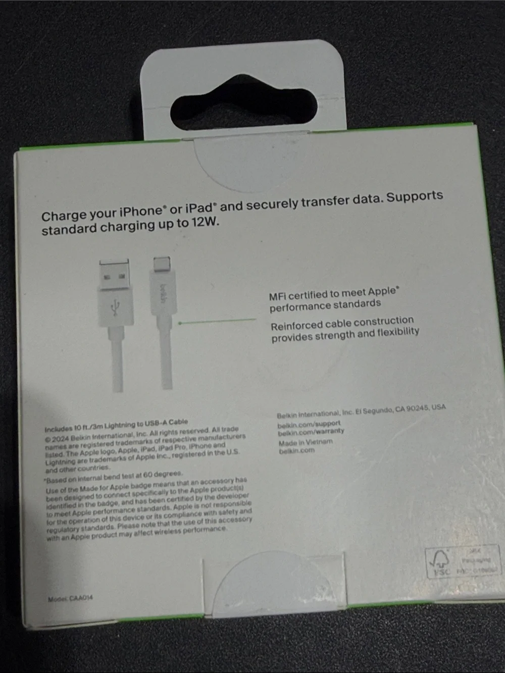 belkin BoostCharge USB-A to Lightning Cable in white